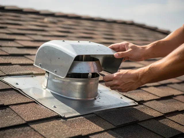 Fountainebleau Dryer Vent Cleaning certified technician safely cleaning a roof-mounted dryer vent in Fountainebleau