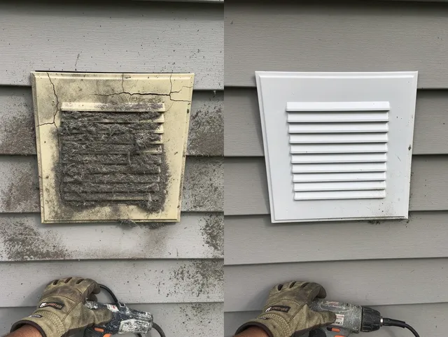 Fountainebleau Dryer Vent Cleaning technician installing high-quality dryer vent cover at a residential property in Fountainebleau
