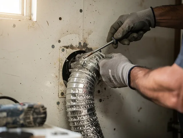 Fountainebleau Dryer Vent Cleaning technician performing precise dryer vent hose installation in Fountainebleau